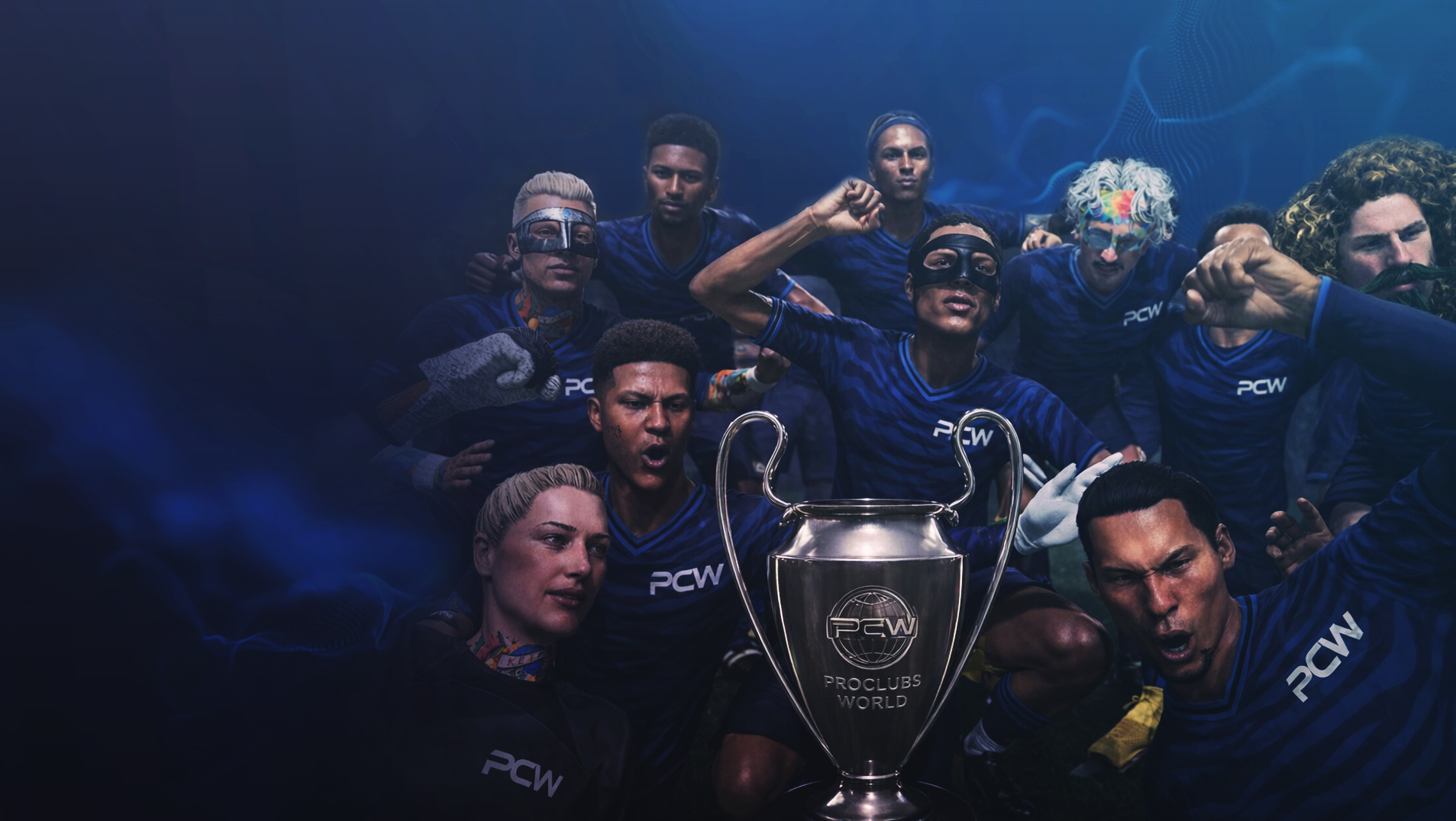 ProClubs World players celebrating with a trophy